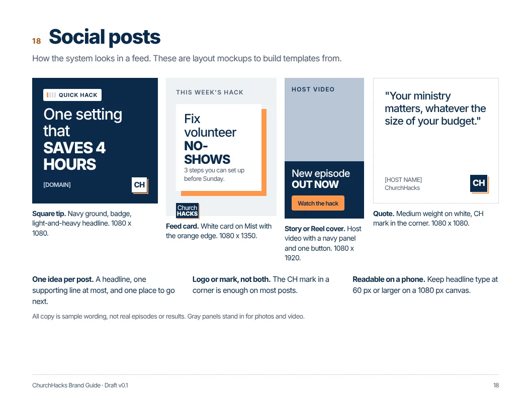 Brand guide page: social post templates