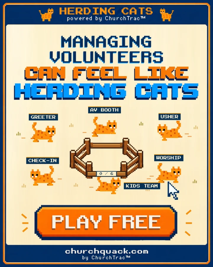 Herding Cats ad: Managing volunteers can feel like herding cats. Play free.