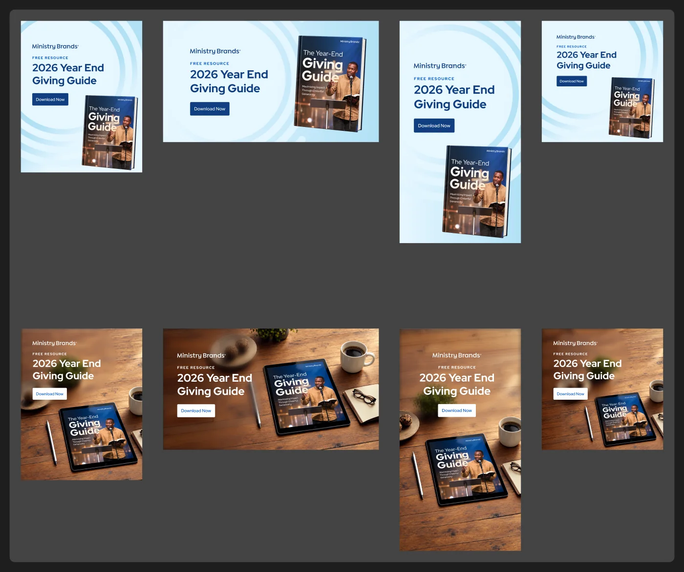 Year-End Giving Guide ad set in two styles and several sizes